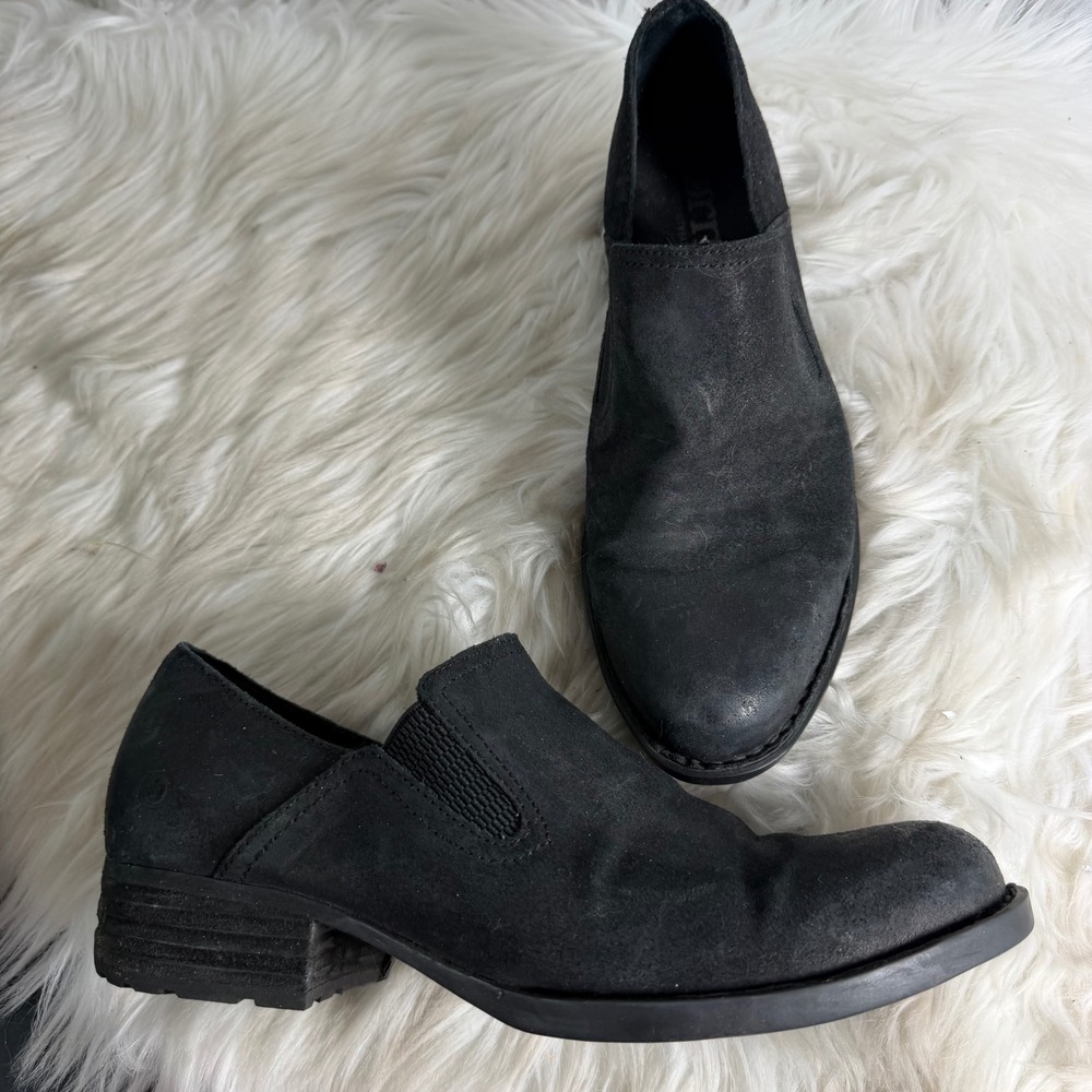Born Womens‎ Black Distressed Leather Slip On Loafers F75203 Size 10 M